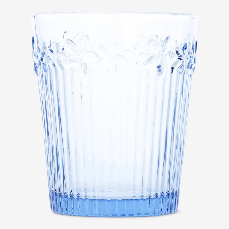 Blue drinking glass with embossed flowers - 350 ml