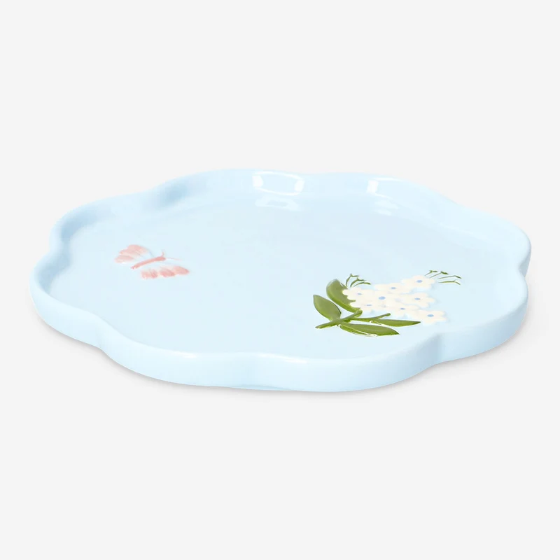 Blue floral plate with butterfly - 18 cm