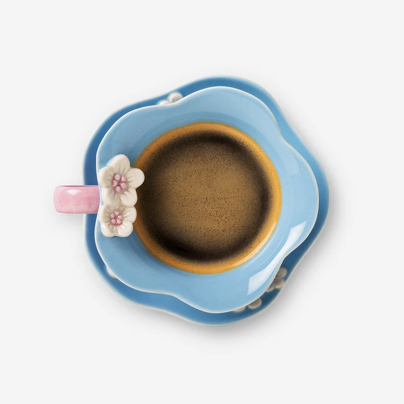 Blue flower mug with saucer - 170 ml