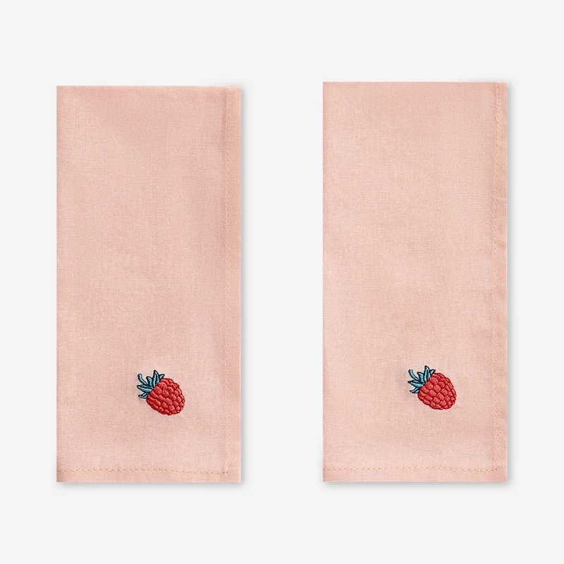 Fabric napkins with embroidered raspberry - 2 pcs