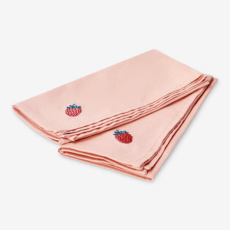 Fabric napkins with embroidered raspberry - 2 pcs