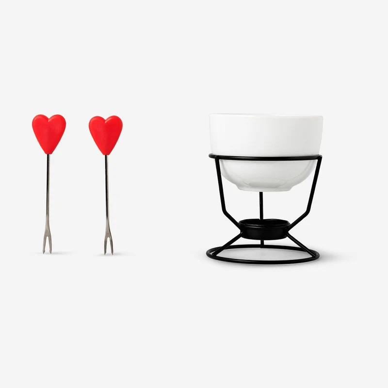 Chocolate fondue set. With 2 forks