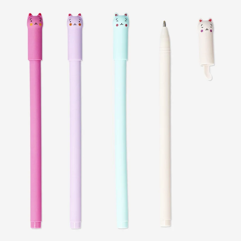 Glitter gel pens with cat faces - 4 pcs