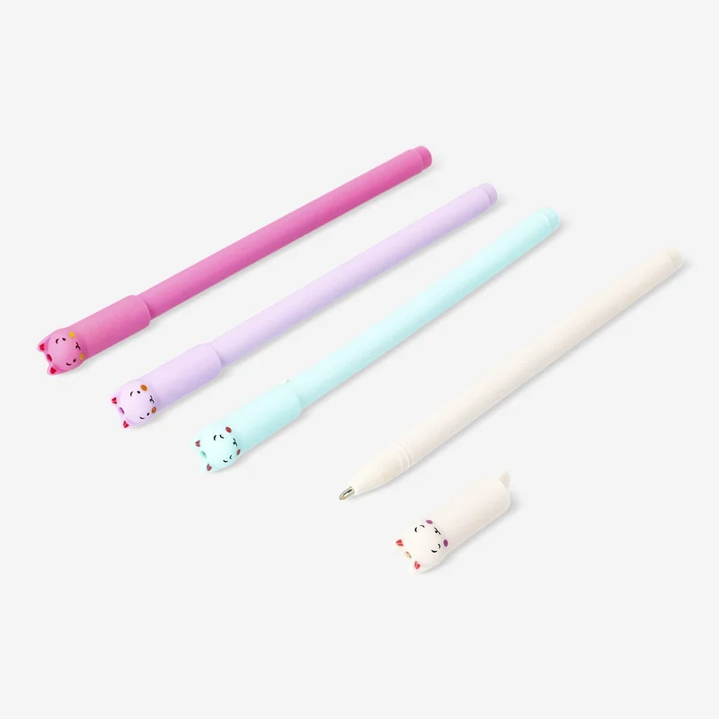 Glitter gel pens with cat faces - 4 pcs