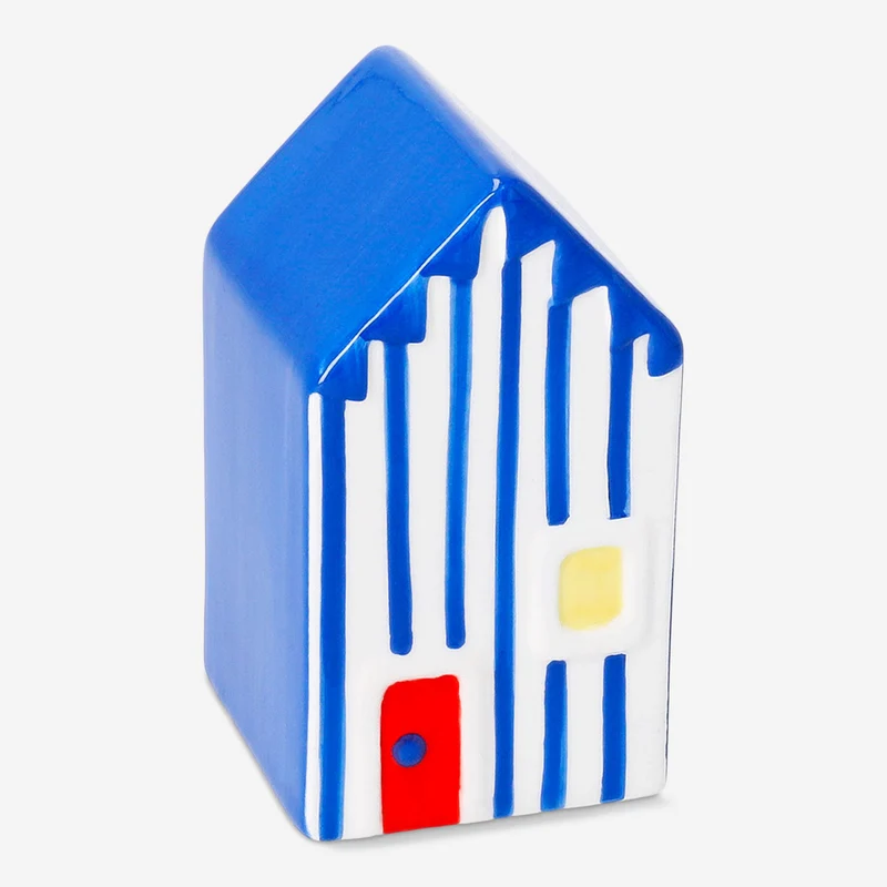 Decorative blue striped beach house - 10 cm