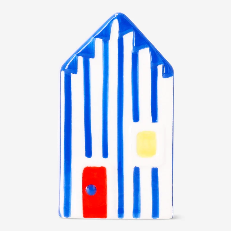 Decorative blue striped beach house - 10 cm
