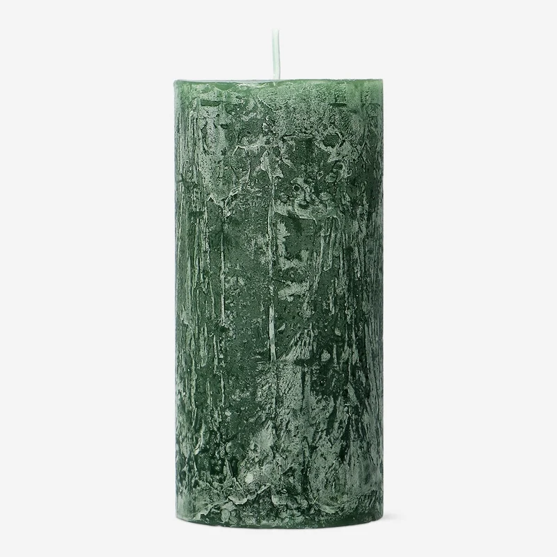 Dark Green Rustic Pillar Candle - 12 cm