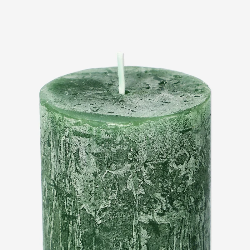 Dark Green Rustic Pillar Candle - 12 cm