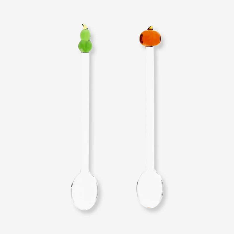 Glass spoons with pumpkin toppers - 2 pcs