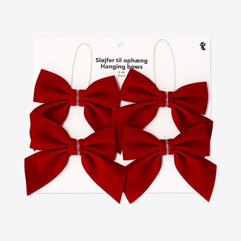 Red velvet hanging bows - 4 pcs