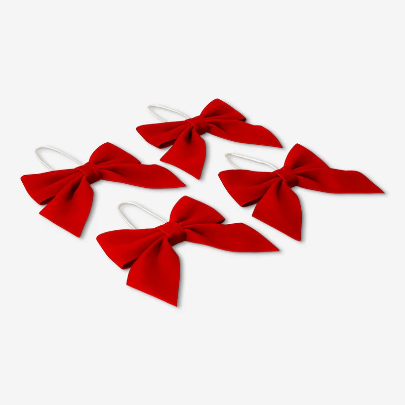 Red velvet hanging bows - 4 pcs
