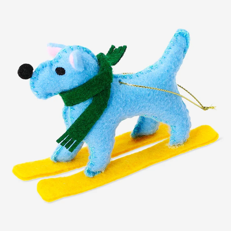 Hanging ornament - Skiing dog in felt