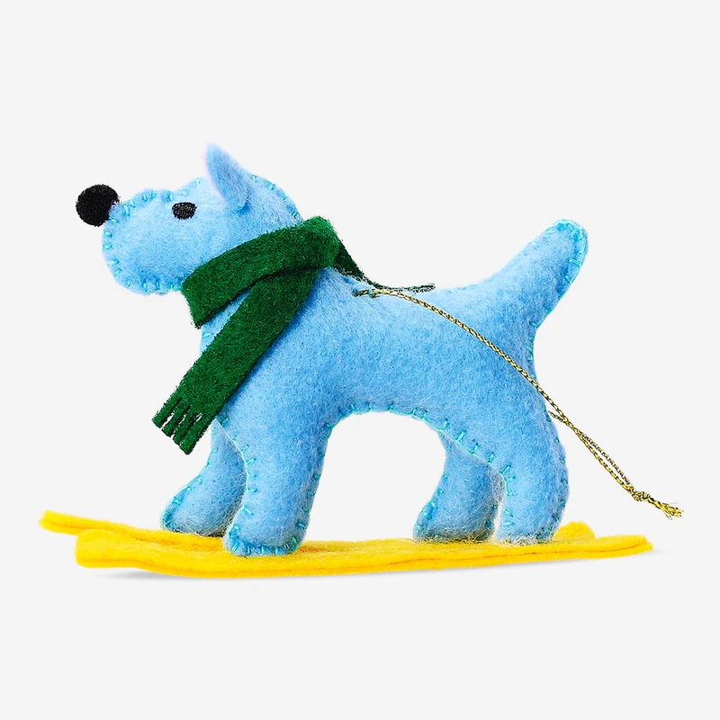 Hanging ornament - Skiing dog in felt