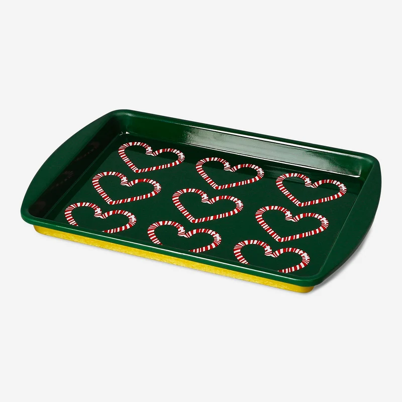 Green decorative tray with candy cane hearts - 20x14 cm