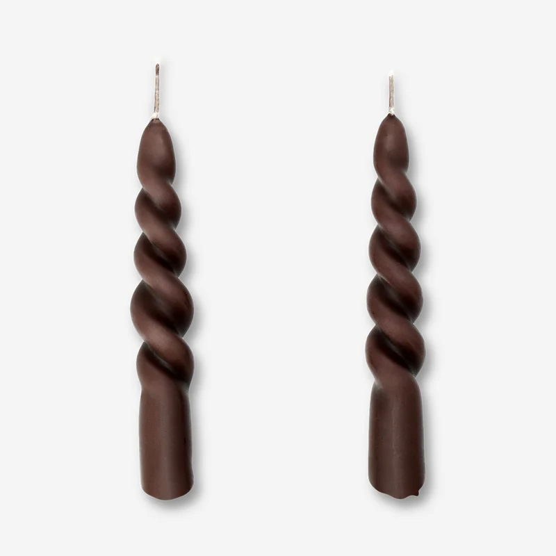 Brown twisted dinner candles - 2 pcs