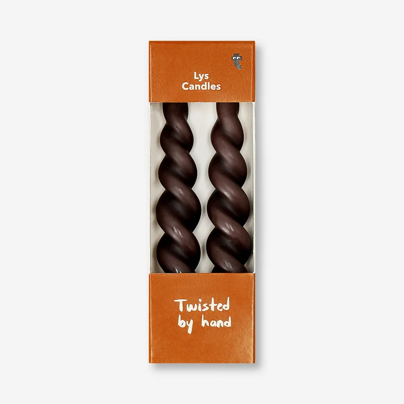 Brown twisted dinner candles - 2 pcs