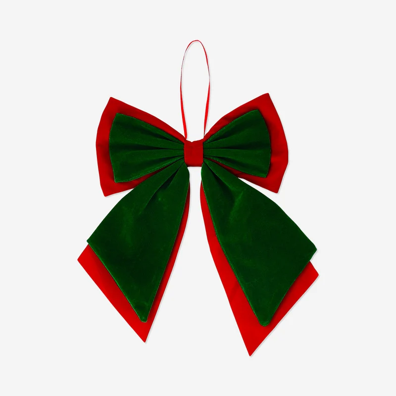 Decorative bow in red and green - 29 cm