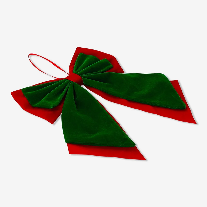 Decorative bow in red and green - 29 cm