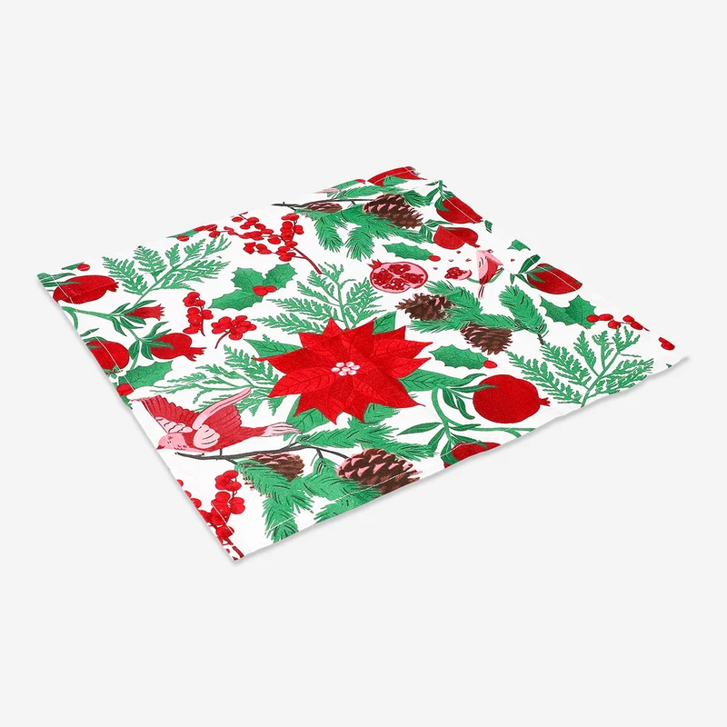 Christmas fabric napkins with holly and poinsettia print - 2 pcs