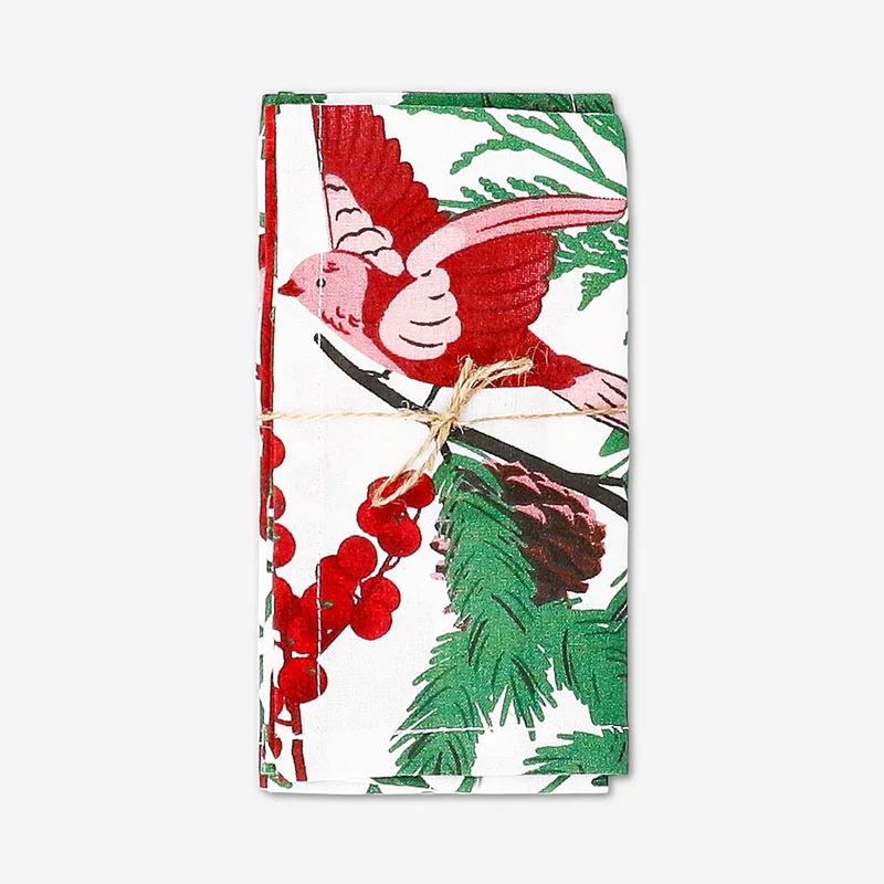 Christmas fabric napkins with holly and poinsettia print - 2 pcs