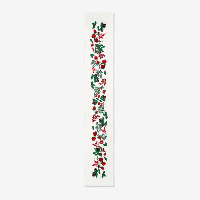 Christmas table runner with holly and poinsettia print - 33x220 cm