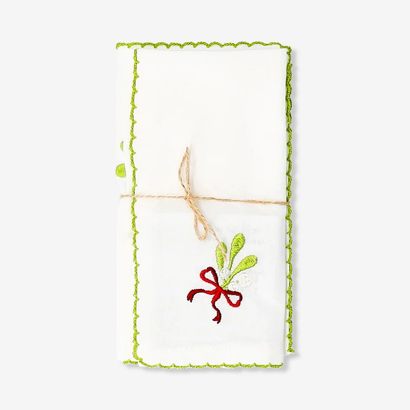 Fabric napkins with mistletoe embroidery - 2 pcs