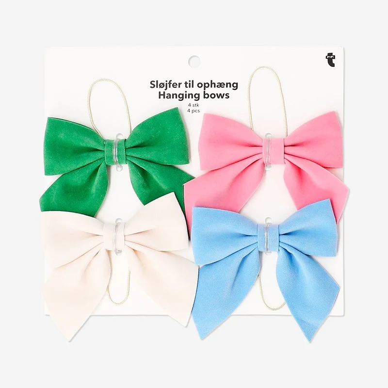 Multi coloured velvet hanging bows - 4 pcs