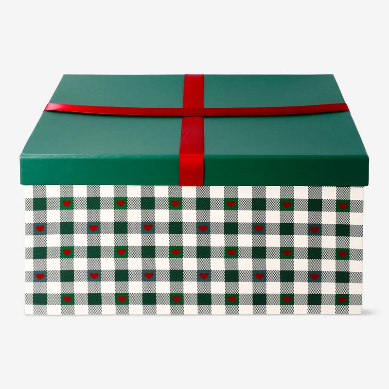 Gift box - Checks and bow - 28x20 cm