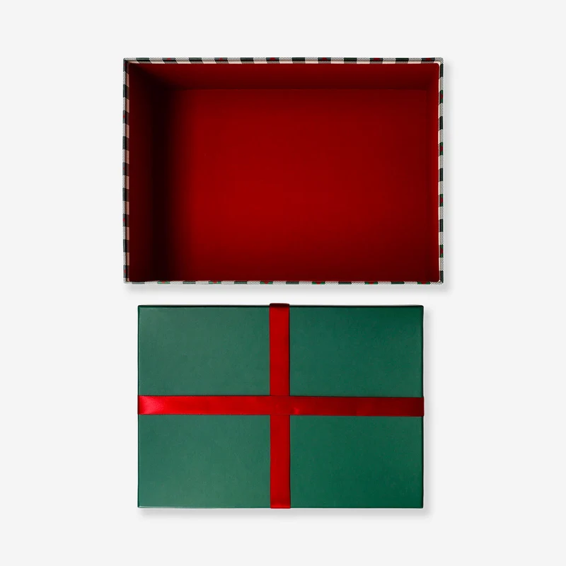 Gift box - Checks and bow - 28x20 cm