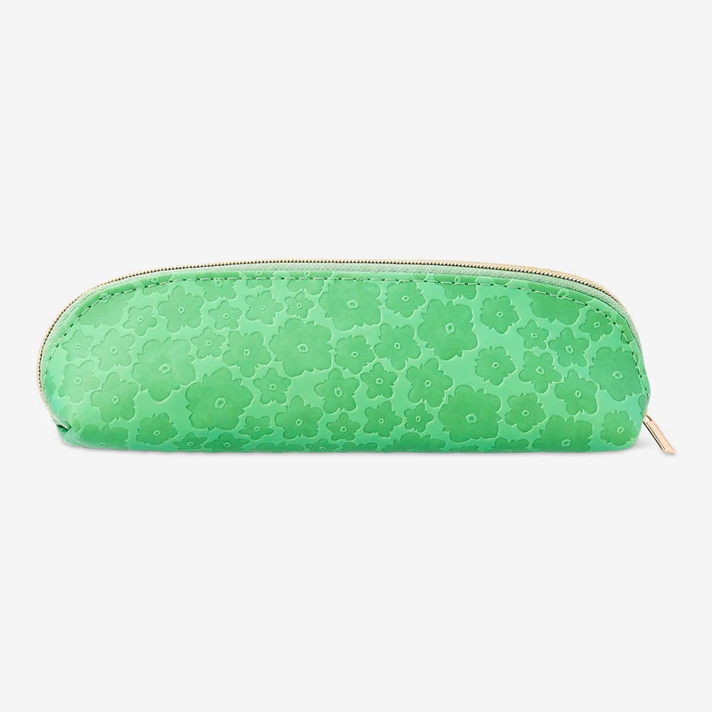 Green pencil case with flowers