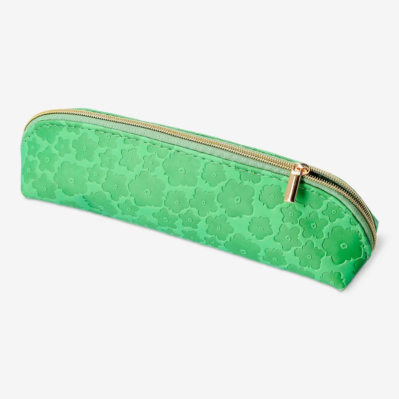 Green pencil case with flowers