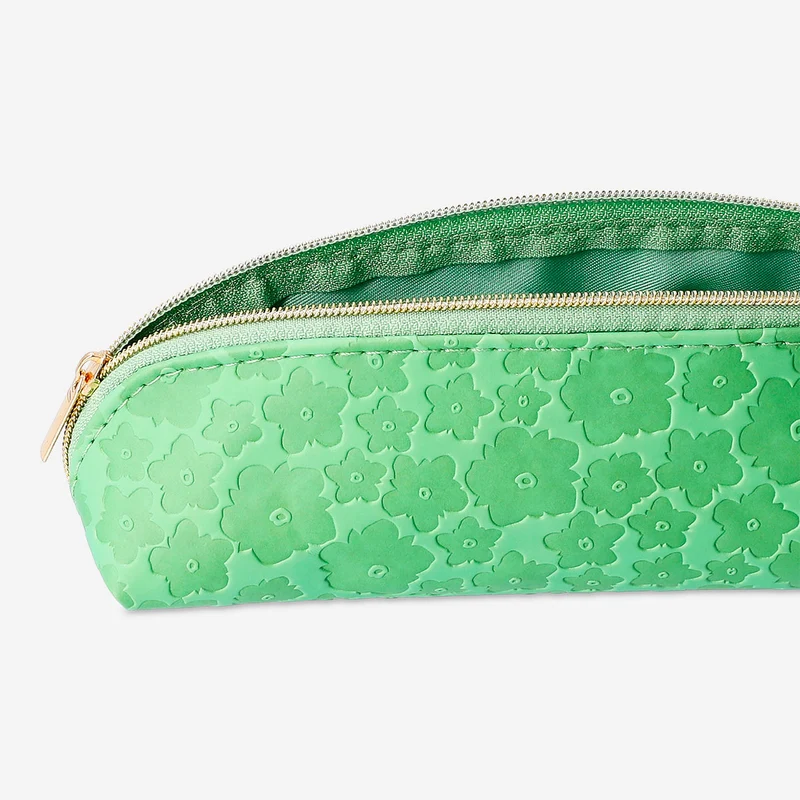 Green pencil case with flowers