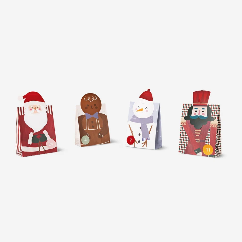 Advent gift bags with numbers and Christmas characters - 24 pcs