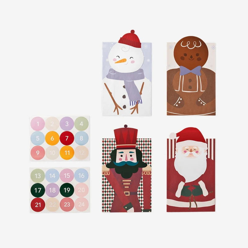 Advent gift bags with numbers and Christmas characters - 24 pcs