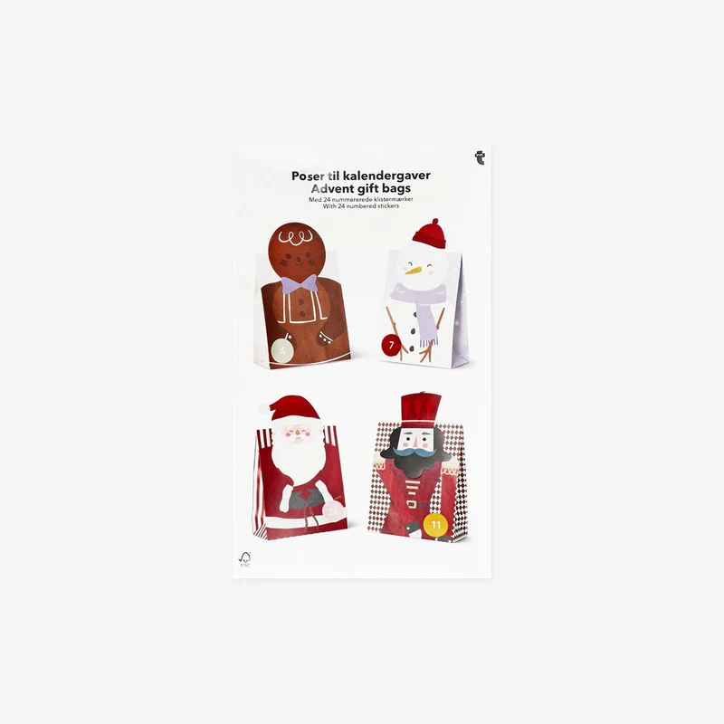 Advent gift bags with numbers and Christmas characters - 24 pcs