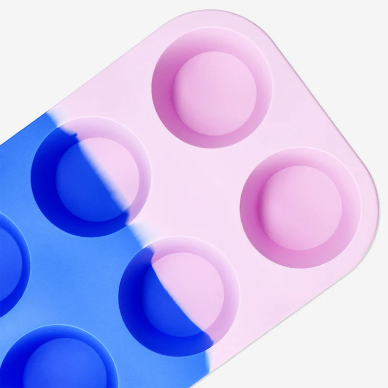 Pink and blue silicone muffin tray