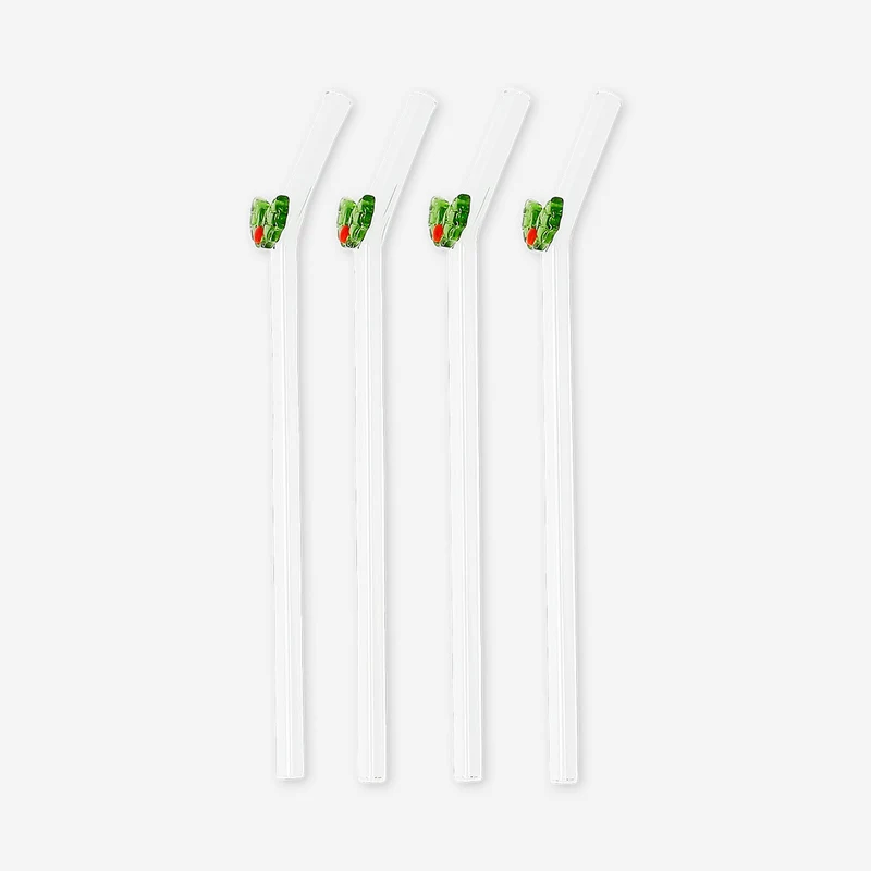 Straws with embossed hollies - 4 pcs