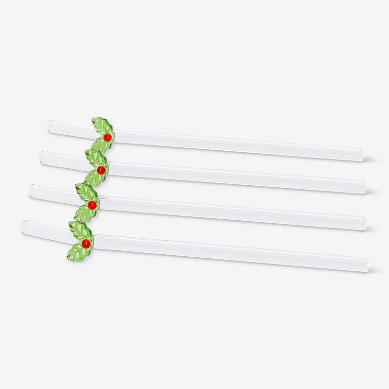 Straws with embossed hollies - 4 pcs