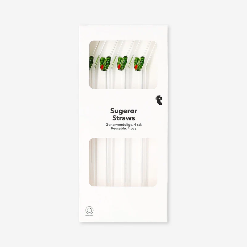 Straws with embossed hollies - 4 pcs