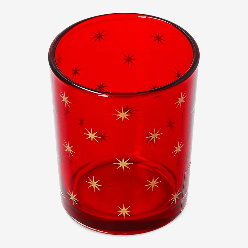 Red glass candle holder with gold stars - 7 cm