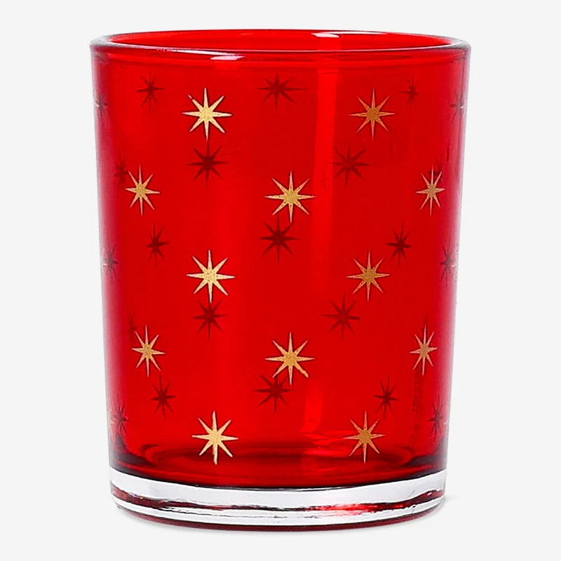 Red glass candle holder with gold stars - 7 cm
