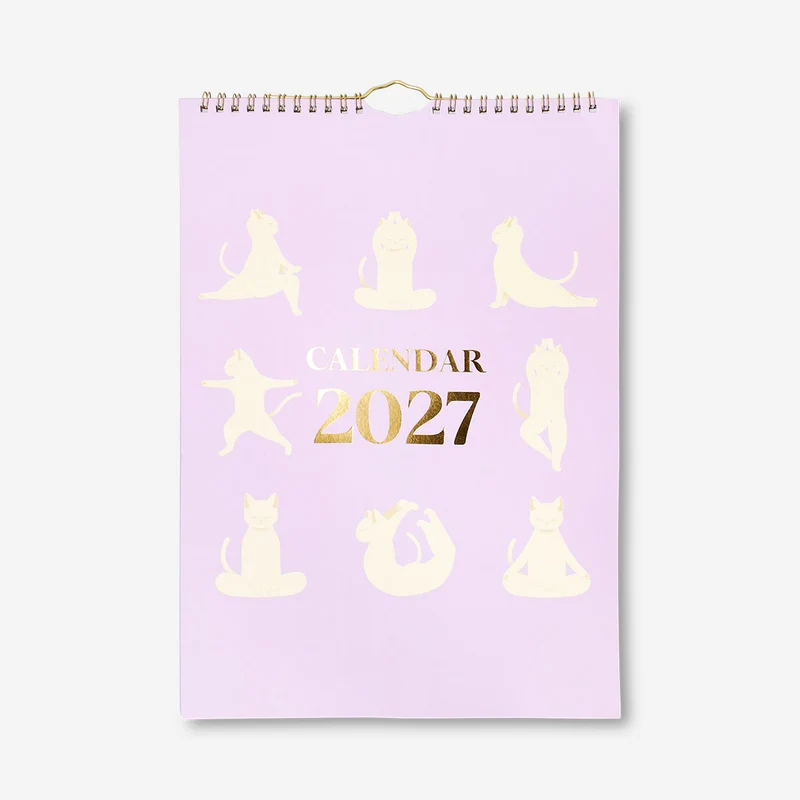 Yoga cat monthly calendar for hanging 2027