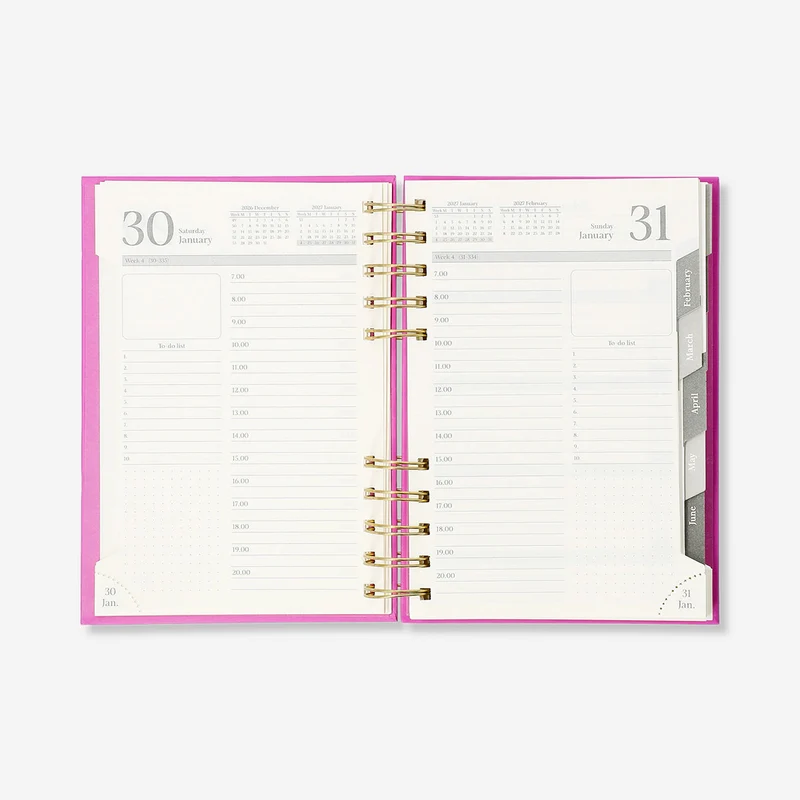 B6 pink daily diary 2027 - English