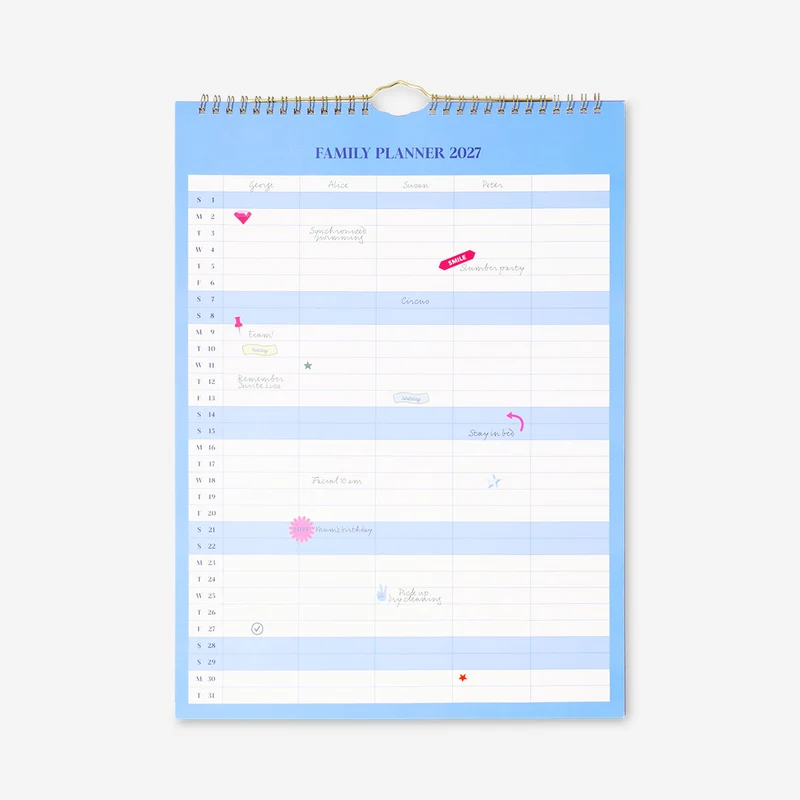 Blue family planner for hanging 2027