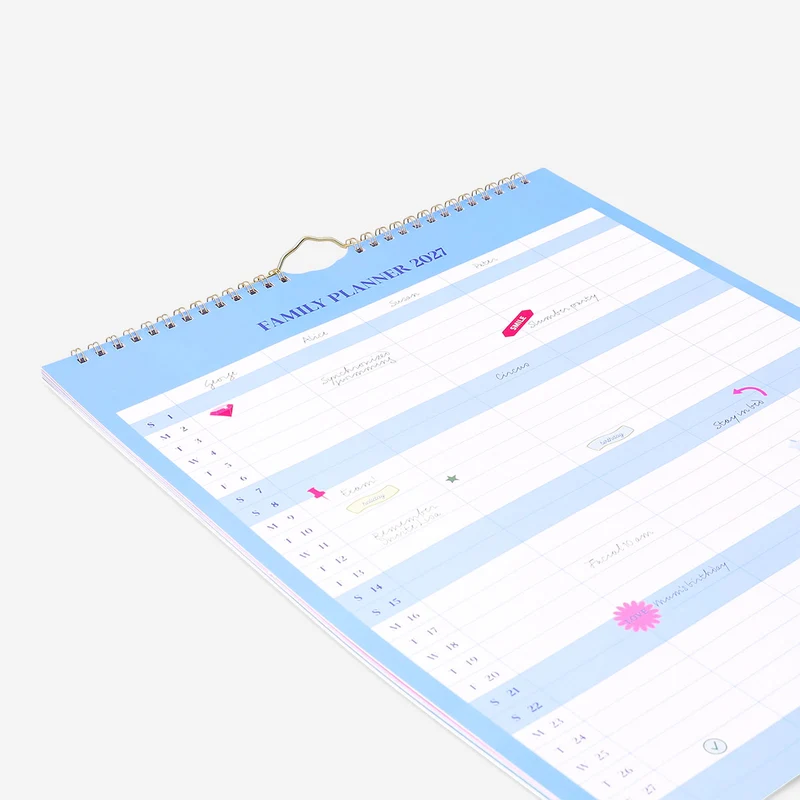 Blue family planner for hanging 2027