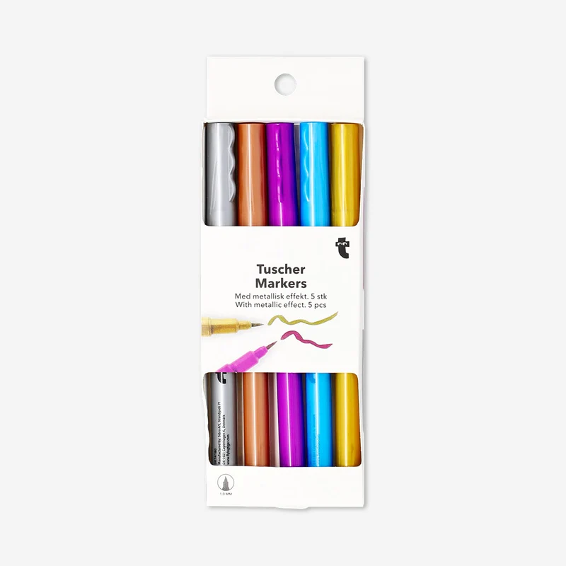 Fine brush markers with metallic effect - 5 pcs