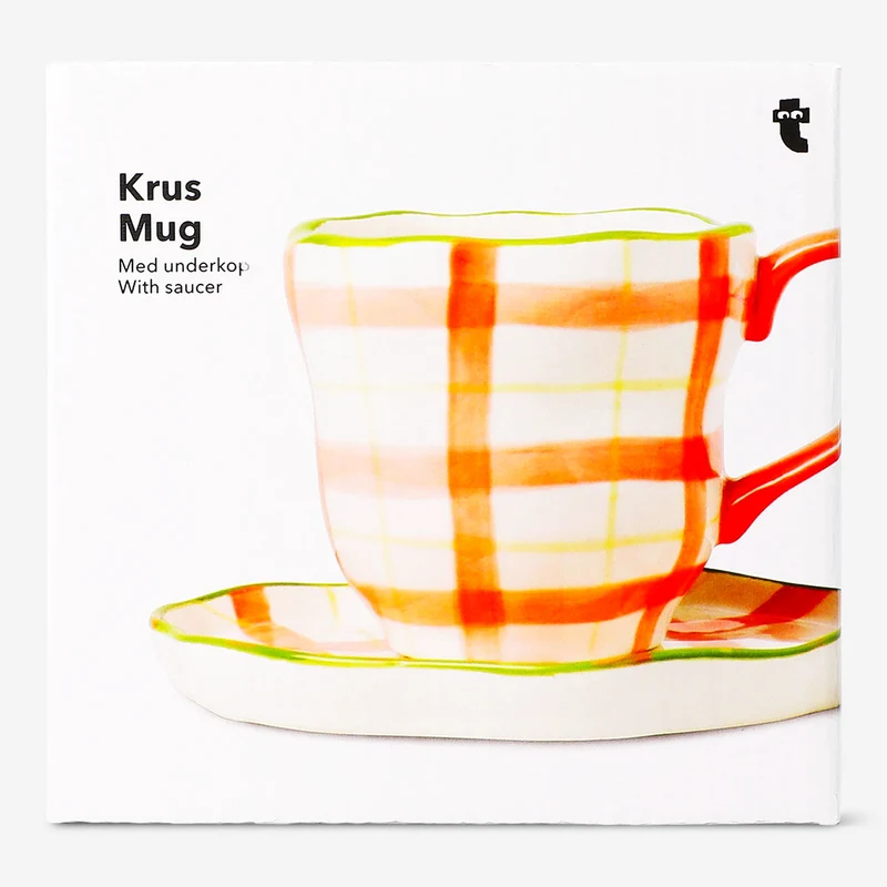 Mug with hand-painted chequered design and saucer - 200 ml