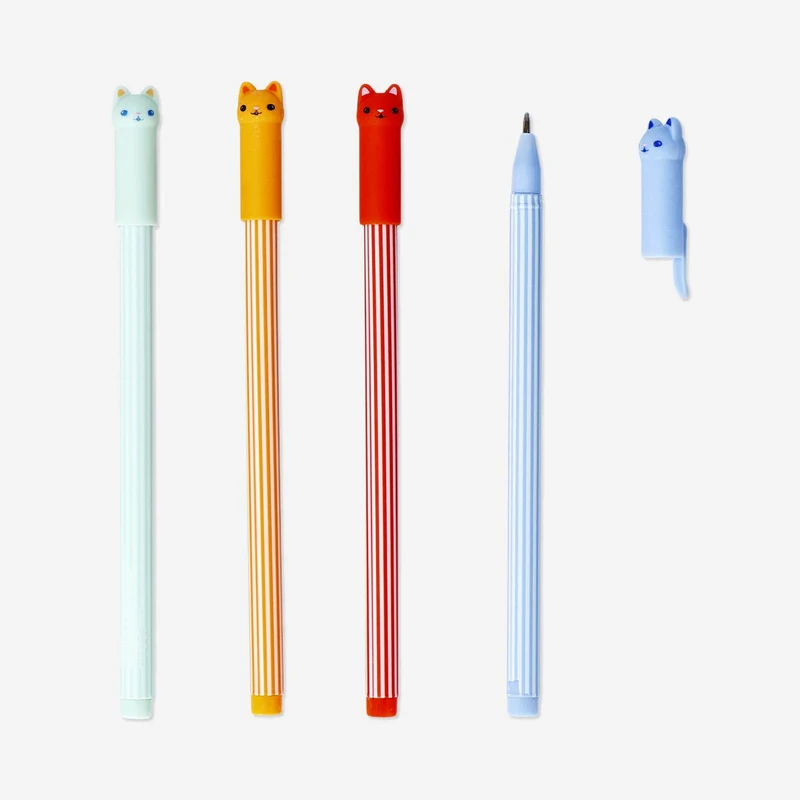 Glitter gel pens with cat toppers - 4 pcs