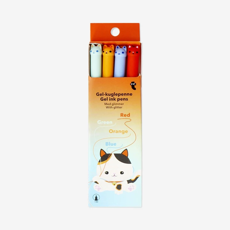 Glitter gel pens with cat toppers - 4 pcs
