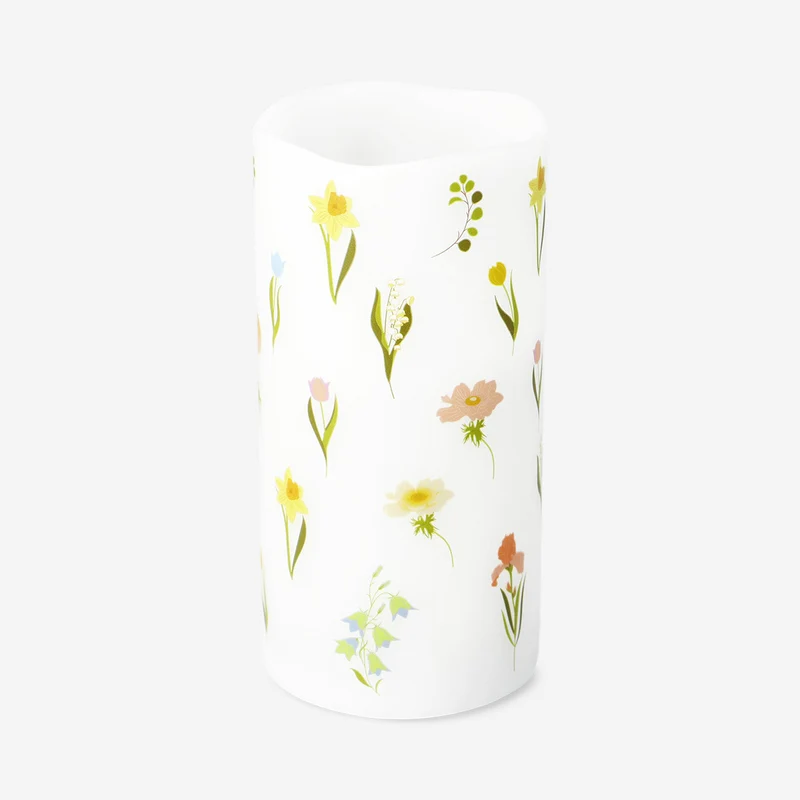 LED pillar candle with flower print - 15 cm